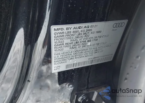 2021 Audi Sq8 Premium Plus Tfsi Quattro Tiptronic из США, поврежденный, VIN WA1AWBF1XMD033188